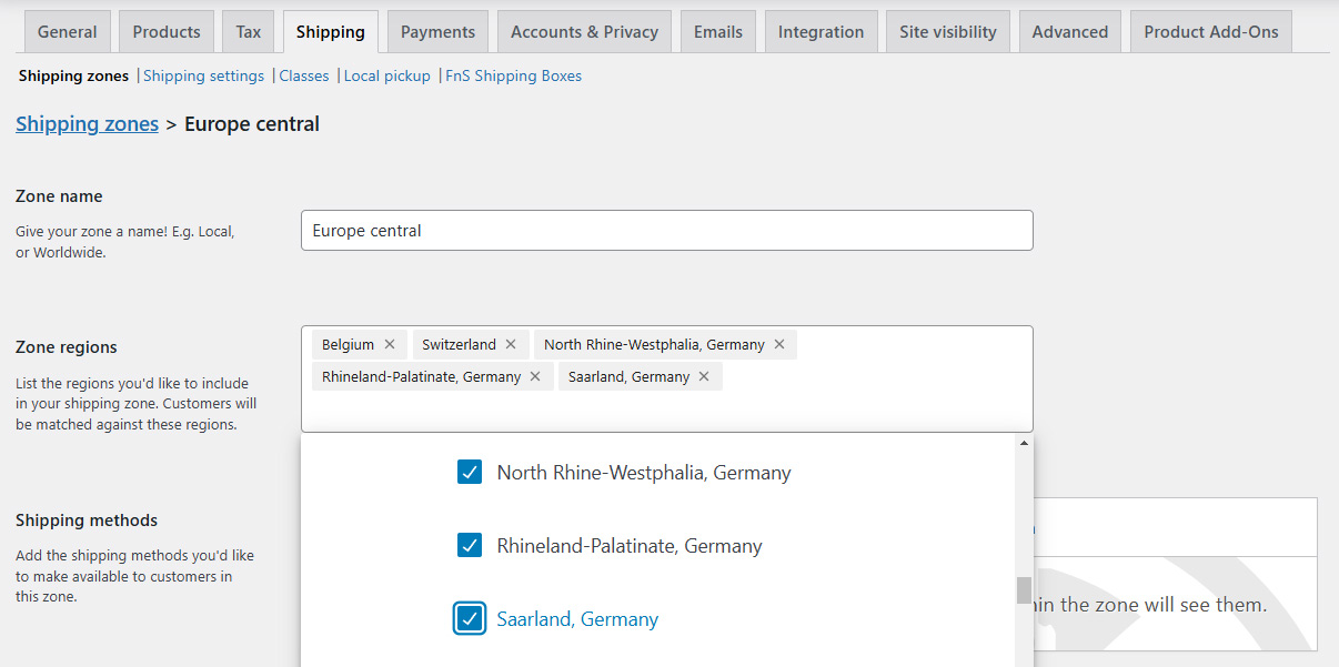 Setting Europe central zone shipping through zone regions: mixing full countries with provinces