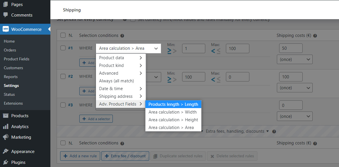 The Advanced Product Fields can be used by Fish and Ships to calculate the shipping rates