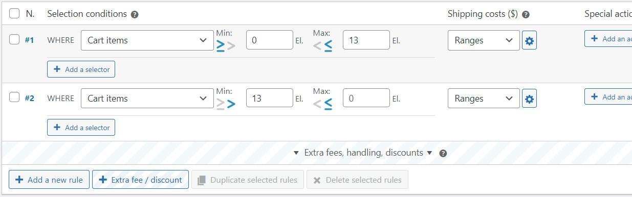 The second rule will be applied on the second line of the product quantity table only