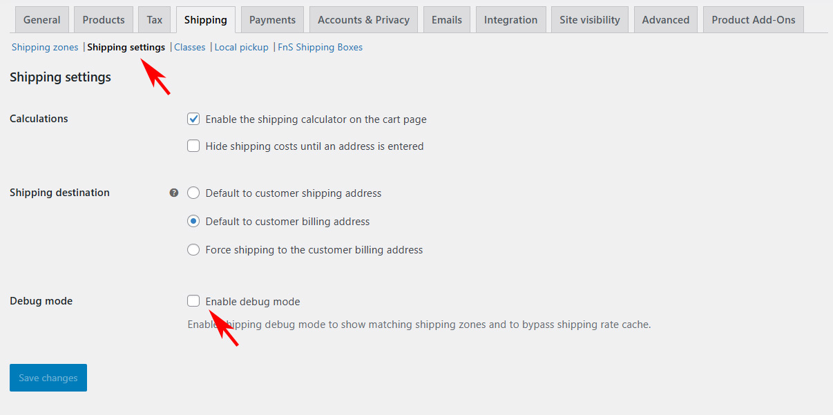 Check your zone shipping by WooCommerce shipping debug mode activation