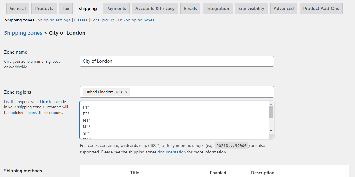 Limit UK zone shipping with ZIP/Postcodes for London only