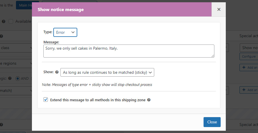 Locking sell by city and product type, using a sticky error message