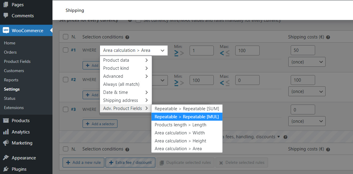 Numeric fields can be repeatable. You can choose between SUM and MUL the values