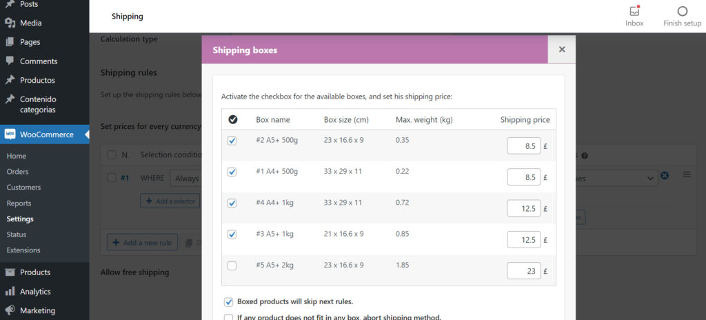 Setting shipping boxes flat rate