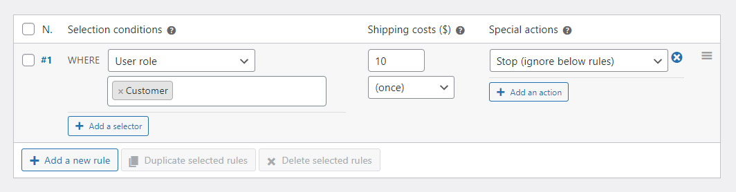 Shipping rates by user roles: setting for customers role only