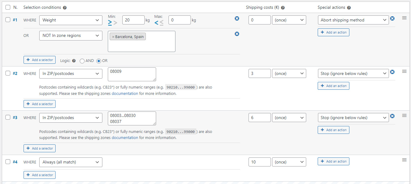 Shipping rates by ZIP/postcode on WooCommerce defining concentric areas