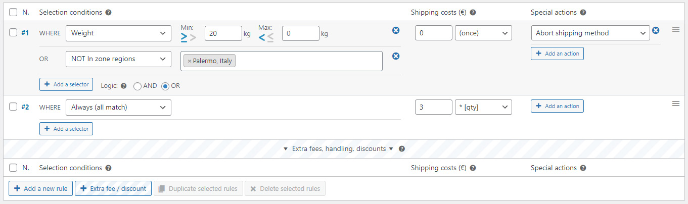 Shipping rates restricted by weight and city