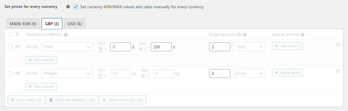  Setting the shipping rates manually for pounds