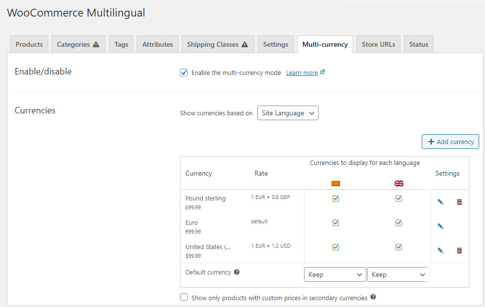 WPML multi currency